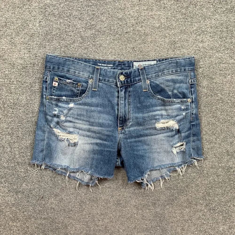 Adriano Goldschmied Shorts Womens 29 Nikki Relaxed Skinny Distressed Raw Hem AG